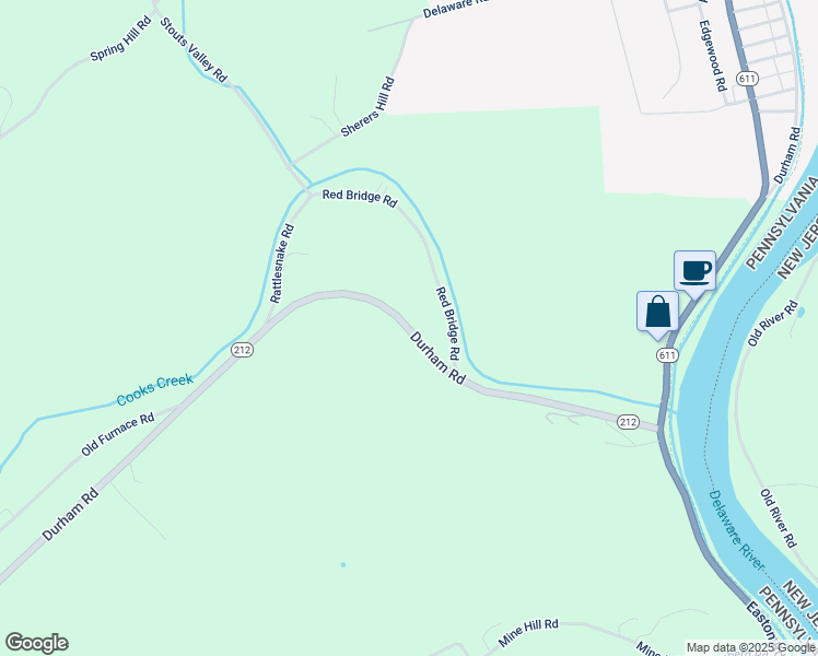 map of restaurants, bars, coffee shops, grocery stores, and more near 5235 Pennsylvania 212 in Kintnersville