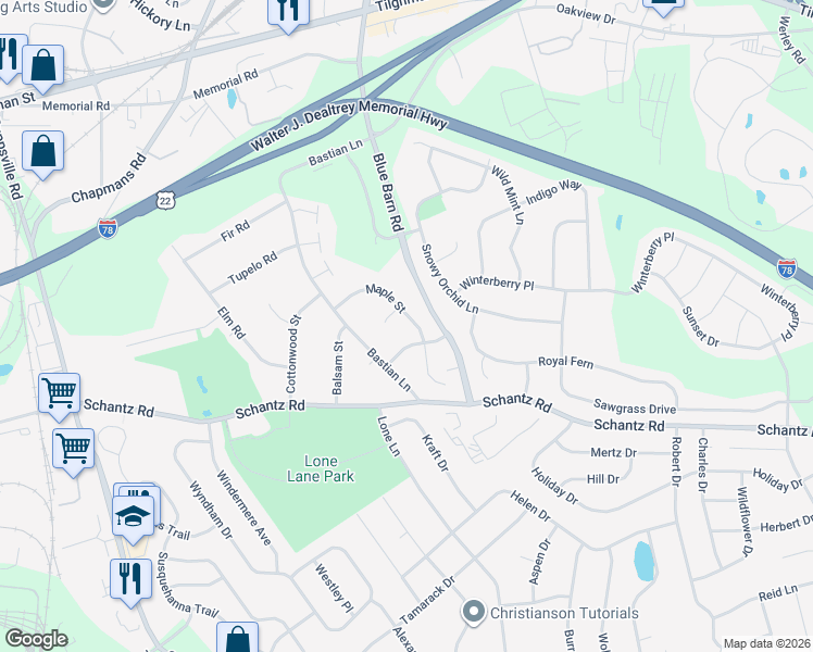 map of restaurants, bars, coffee shops, grocery stores, and more near 110 Maple Street in Allentown