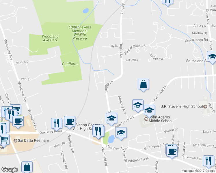 map of restaurants, bars, coffee shops, grocery stores, and more near 84 Tingley Lane in Edison