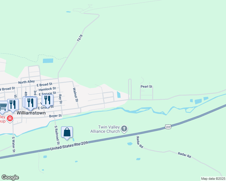 map of restaurants, bars, coffee shops, grocery stores, and more near 523 Greenfield Street in Williamstown