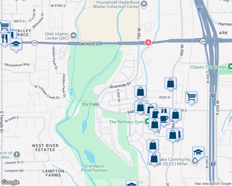 map of restaurants, bars, coffee shops, grocery stores, and more near 819 Chartres Avenue in Sandy