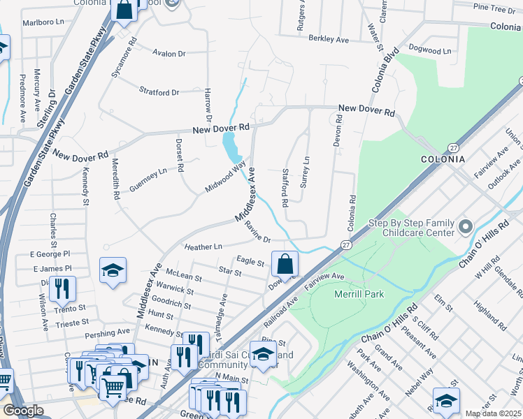map of restaurants, bars, coffee shops, grocery stores, and more near 430 Middlesex Avenue in Woodbridge Township