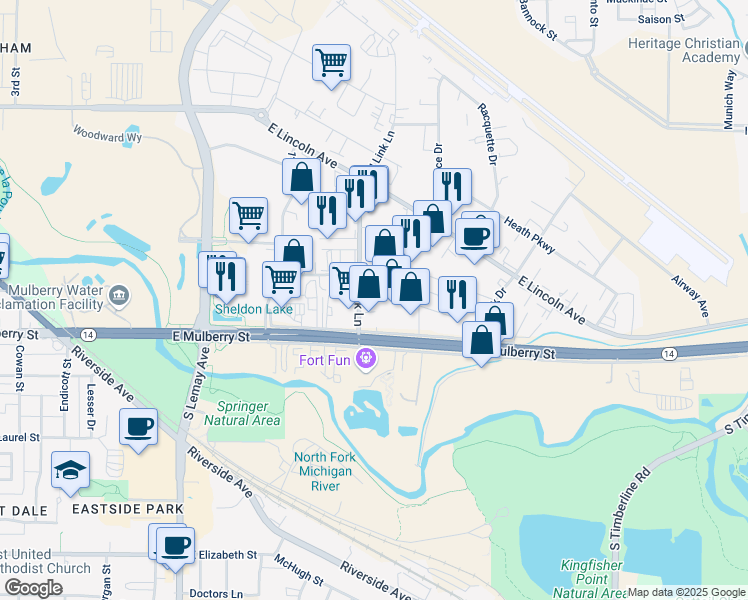 map of restaurants, bars, coffee shops, grocery stores, and more near 432 South Link Lane in Fort Collins