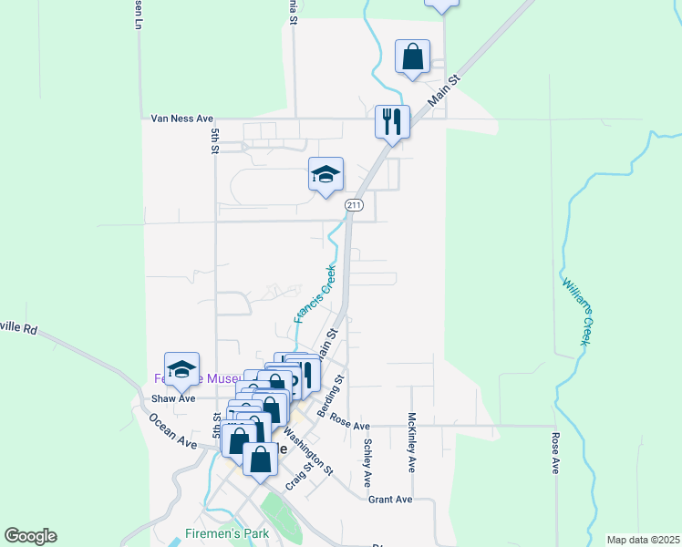 map of restaurants, bars, coffee shops, grocery stores, and more near 1027 Main Street in Ferndale