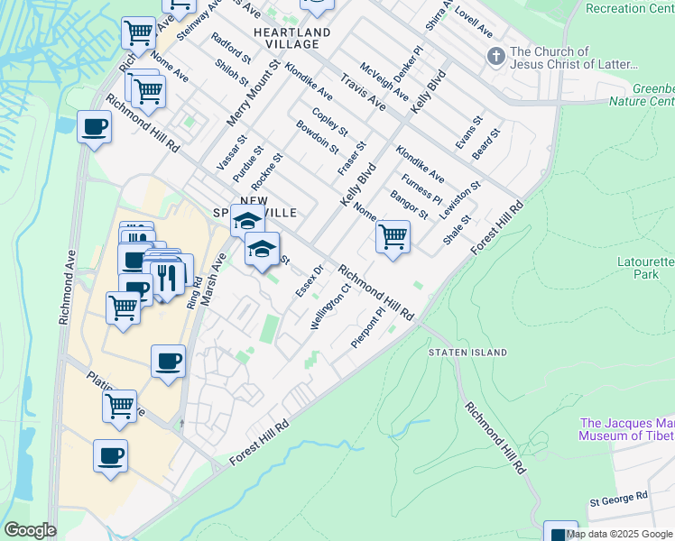 map of restaurants, bars, coffee shops, grocery stores, and more near 43 Mercury Lane in Staten Island
