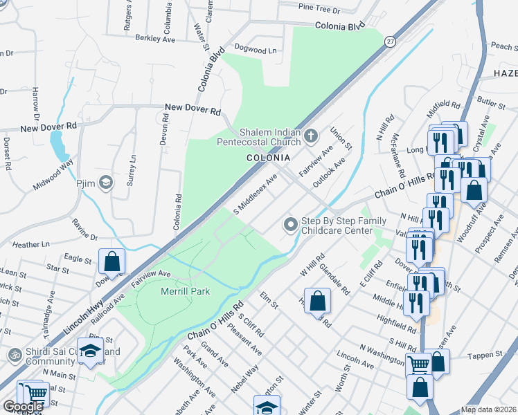 map of restaurants, bars, coffee shops, grocery stores, and more near 380 Fairview Avenue in Woodbridge Township