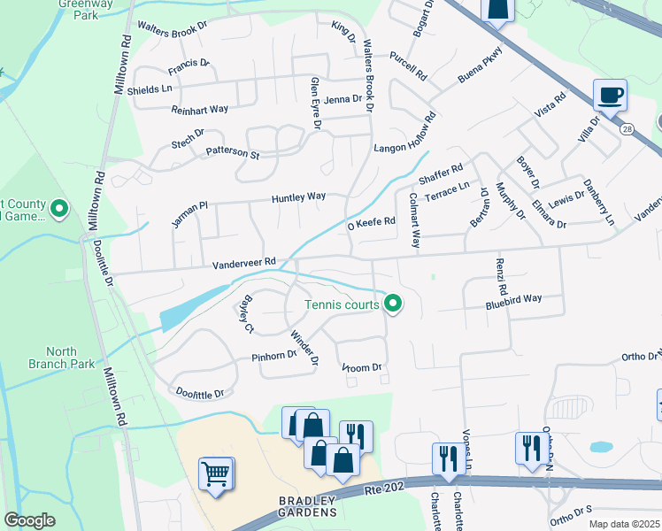 map of restaurants, bars, coffee shops, grocery stores, and more near 816 Porter Way West in Bridgewater Township