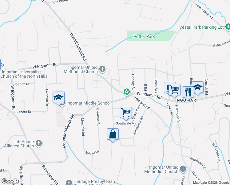 map of restaurants, bars, coffee shops, grocery stores, and more near 9621 Hilliard Road in Pittsburgh