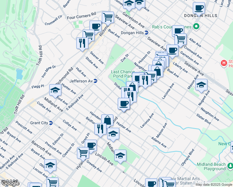 map of restaurants, bars, coffee shops, grocery stores, and more near 183 Jefferson Avenue in Staten Island