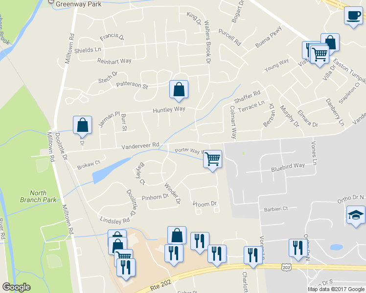 map of restaurants, bars, coffee shops, grocery stores, and more near 816 Porter Way West in Bridgewater Township