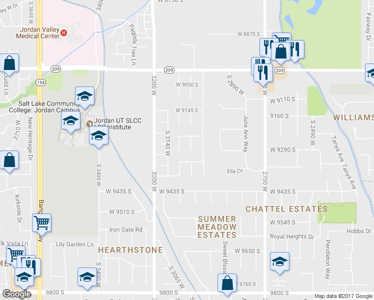 map of restaurants, bars, coffee shops, grocery stores, and more near 9288 South 3040 West in West Jordan