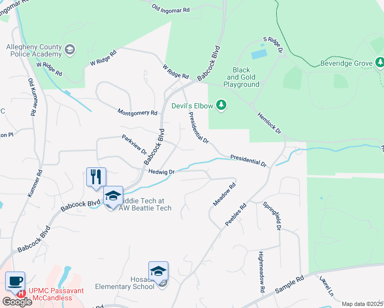 map of restaurants, bars, coffee shops, grocery stores, and more near 1758 Emery Drive in Allison Park
