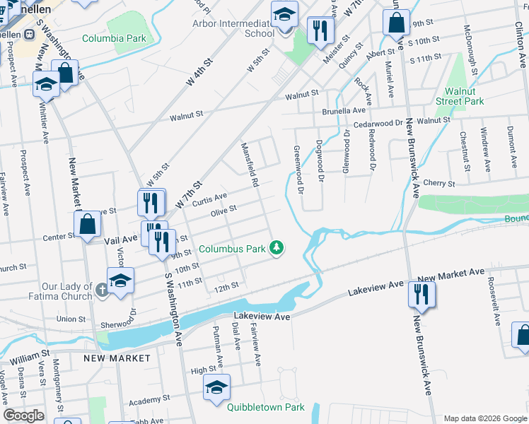map of restaurants, bars, coffee shops, grocery stores, and more near 306 8th Street in Piscataway
