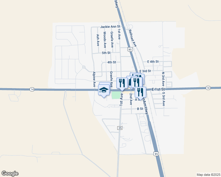 map of restaurants, bars, coffee shops, grocery stores, and more near 209 County Road 82 in Ault
