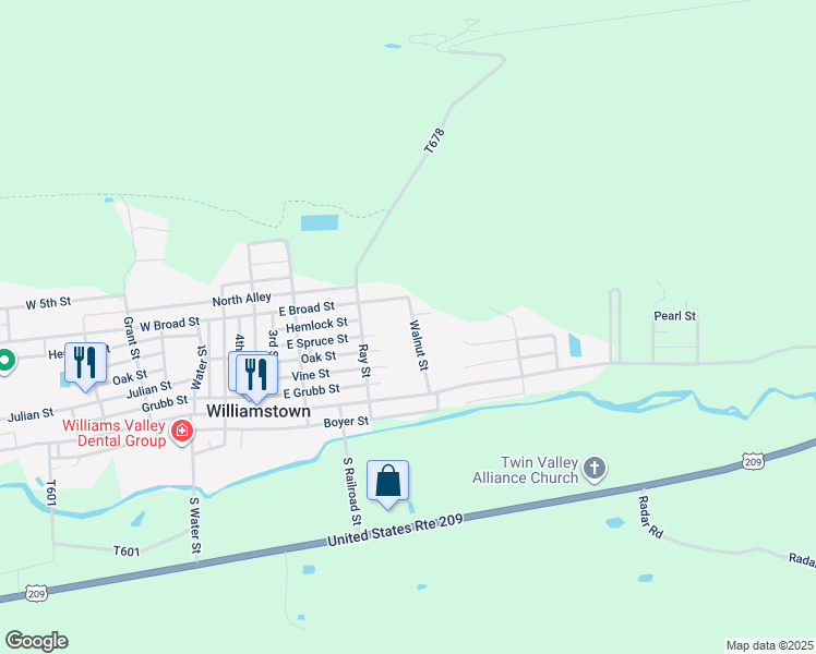 map of restaurants, bars, coffee shops, grocery stores, and more near 216 Walnut Street in Williamstown