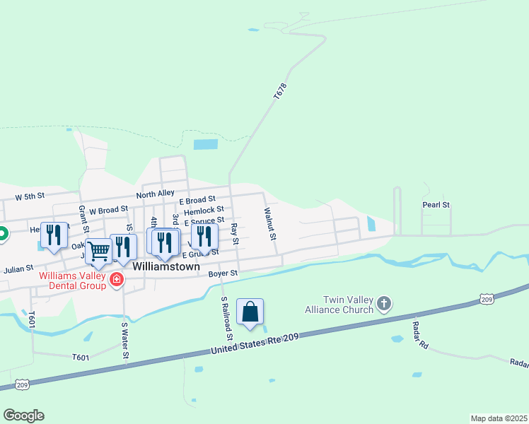 map of restaurants, bars, coffee shops, grocery stores, and more near 216 Walnut Street in Williamstown
