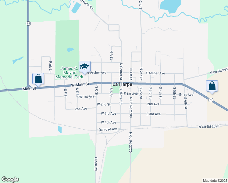map of restaurants, bars, coffee shops, grocery stores, and more near 200 West 1st Avenue in La Harpe