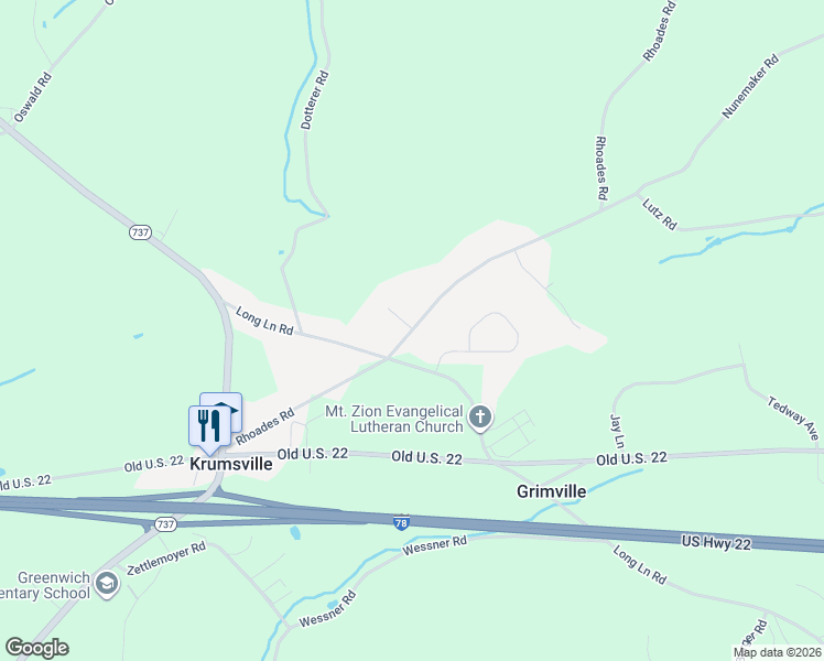 map of restaurants, bars, coffee shops, grocery stores, and more near 6 Debra Drive in Kutztown