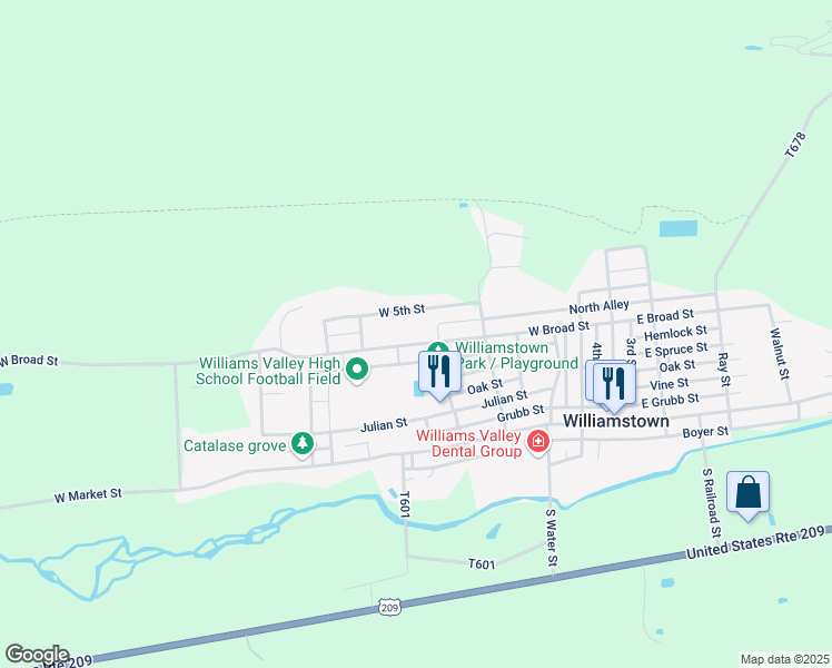 map of restaurants, bars, coffee shops, grocery stores, and more near 515 West Broad Street in Williamstown