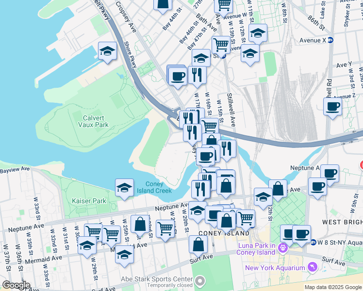map of restaurants, bars, coffee shops, grocery stores, and more near 141 Bay 53rd Street in Brooklyn