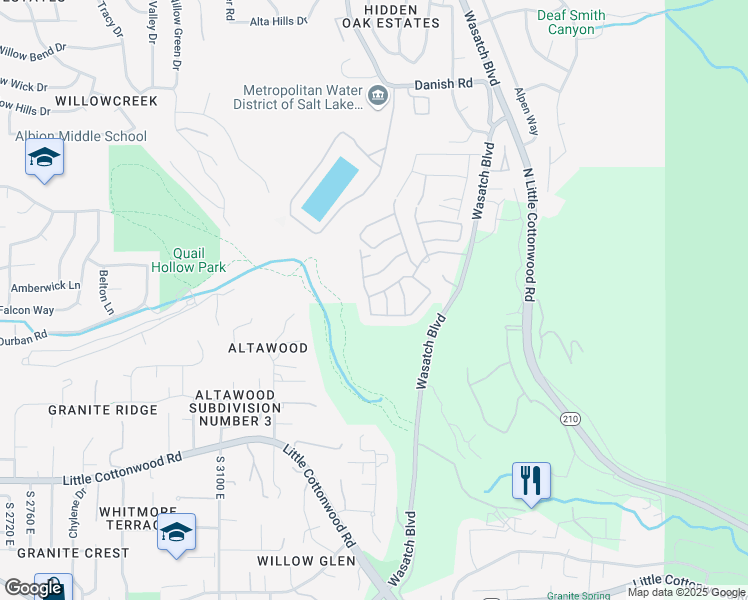 map of restaurants, bars, coffee shops, grocery stores, and more near 9293 Monet Lane in Sandy