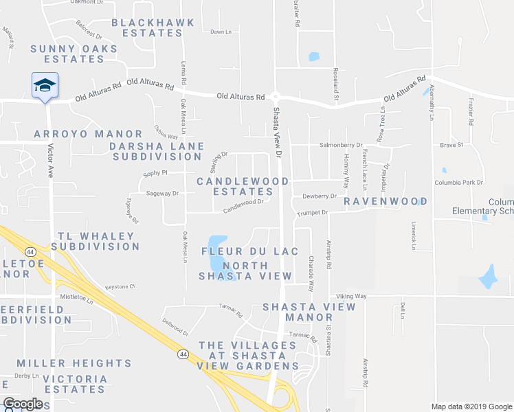 map of restaurants, bars, coffee shops, grocery stores, and more near 2409 Candlewood Drive in Redding
