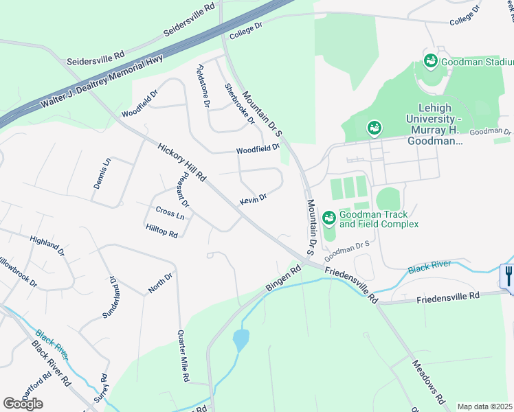 map of restaurants, bars, coffee shops, grocery stores, and more near 1662 Kevin Drive in Bethlehem