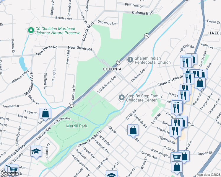 map of restaurants, bars, coffee shops, grocery stores, and more near 380 Fairview Avenue in Woodbridge Township