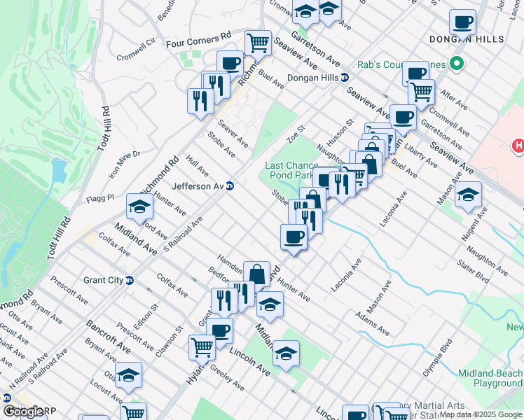 map of restaurants, bars, coffee shops, grocery stores, and more near 153 Hull Avenue in Staten Island