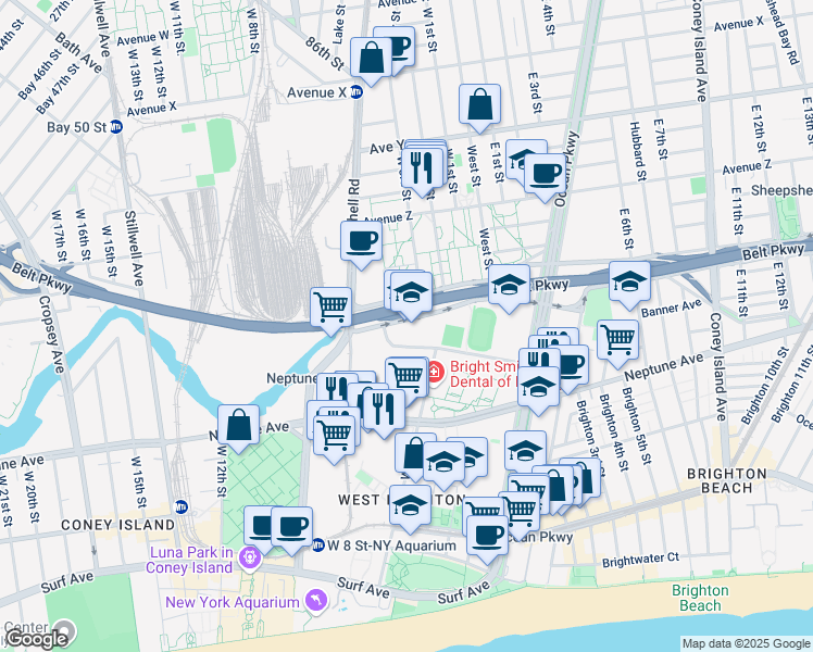 map of restaurants, bars, coffee shops, grocery stores, and more near 521 West Avenue in Brooklyn