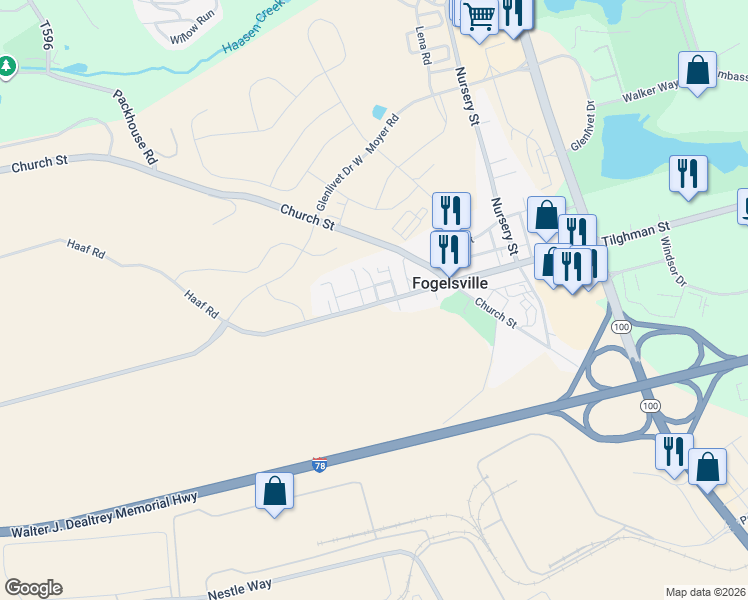 map of restaurants, bars, coffee shops, grocery stores, and more near 8115 Main Street in Fogelsville