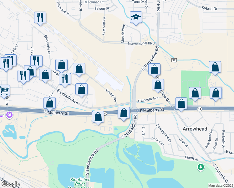 map of restaurants, bars, coffee shops, grocery stores, and more near 2116 Airway Ave in Fort Collins