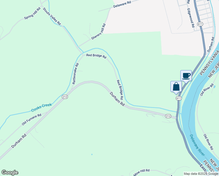 map of restaurants, bars, coffee shops, grocery stores, and more near 5235 Pennsylvania 212 in Kintnersville