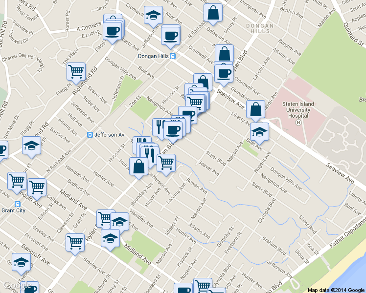 map of restaurants, bars, coffee shops, grocery stores, and more near 279 Seaver Avenue in Staten Island