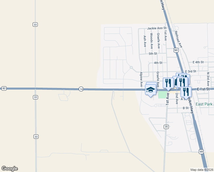 map of restaurants, bars, coffee shops, grocery stores, and more near 16627 Colorado 14 in Ault
