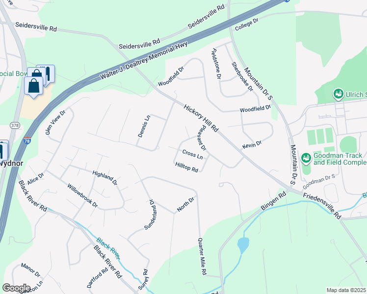 map of restaurants, bars, coffee shops, grocery stores, and more near 2072 Hilltop Road in Bethlehem