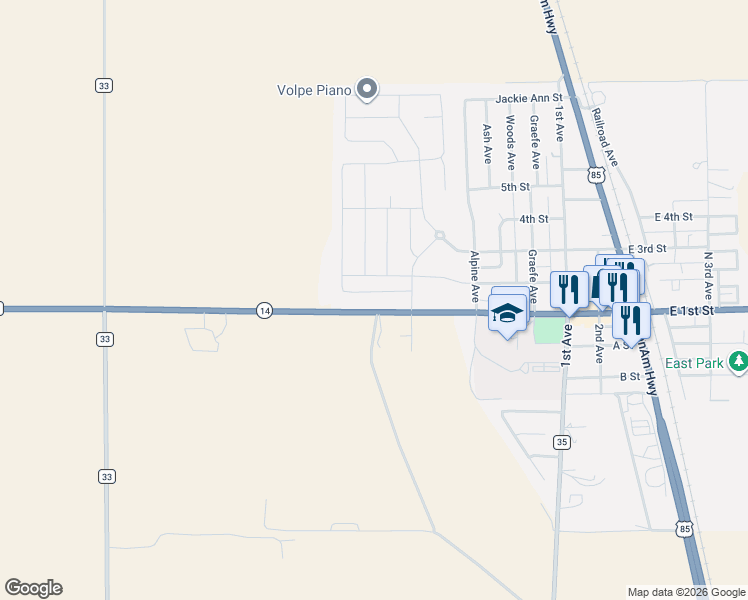 map of restaurants, bars, coffee shops, grocery stores, and more near 16627 Colorado 14 in Ault