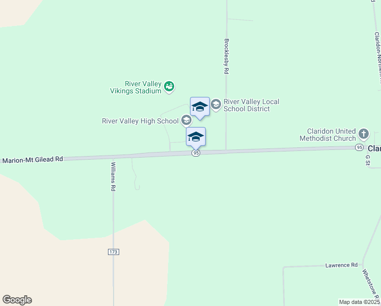 map of restaurants, bars, coffee shops, grocery stores, and more near 4334 Marion-Mt Gilead Road in Caledonia