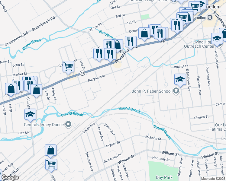map of restaurants, bars, coffee shops, grocery stores, and more near 23D Hanover Square in Middlesex