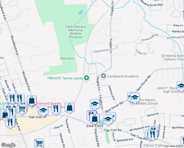 map of restaurants, bars, coffee shops, grocery stores, and more near 35 Almond Lane in Edison