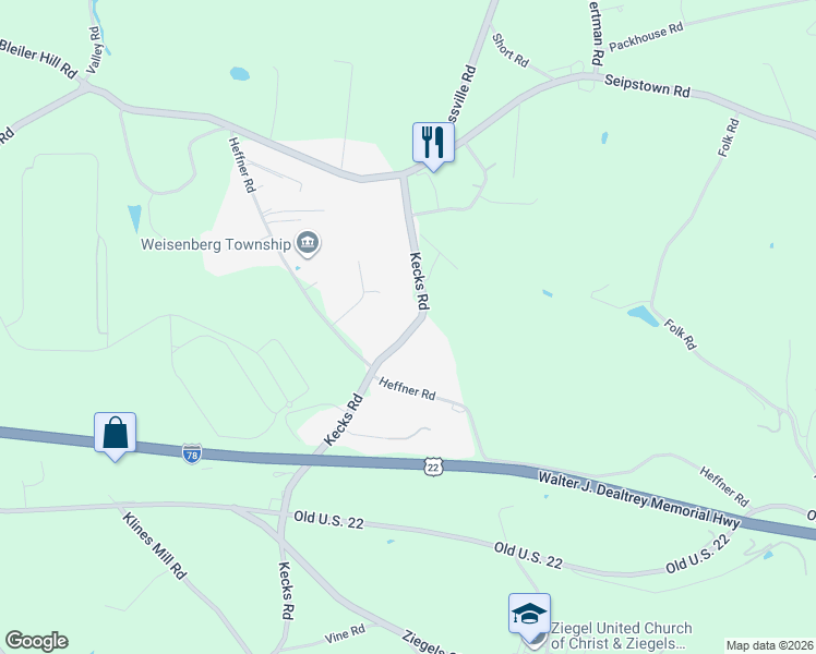 map of restaurants, bars, coffee shops, grocery stores, and more near 2115 Kecks Road in Fogelsville