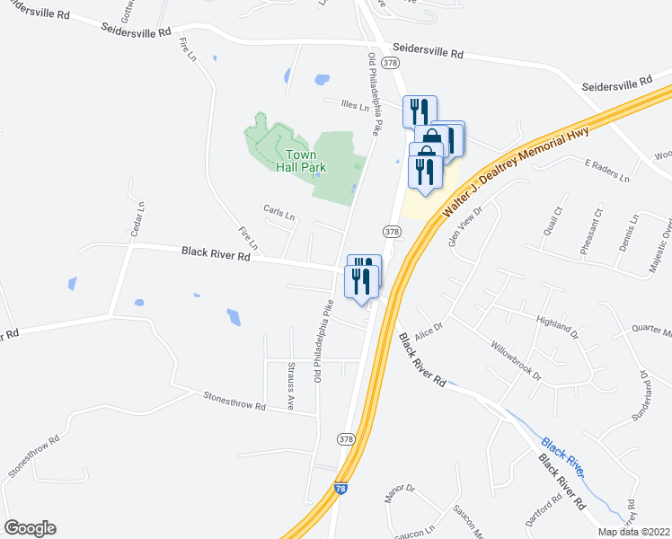 map of restaurants, bars, coffee shops, grocery stores, and more near Old Philadelphia Pike in Bethlehem