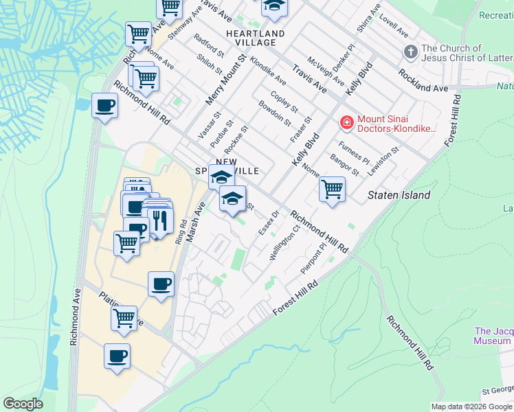 map of restaurants, bars, coffee shops, grocery stores, and more near 121 Westport Street in Staten Island