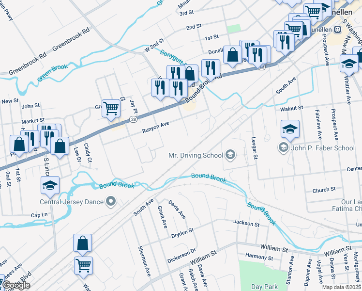 map of restaurants, bars, coffee shops, grocery stores, and more near 18 Hanover Square in Middlesex
