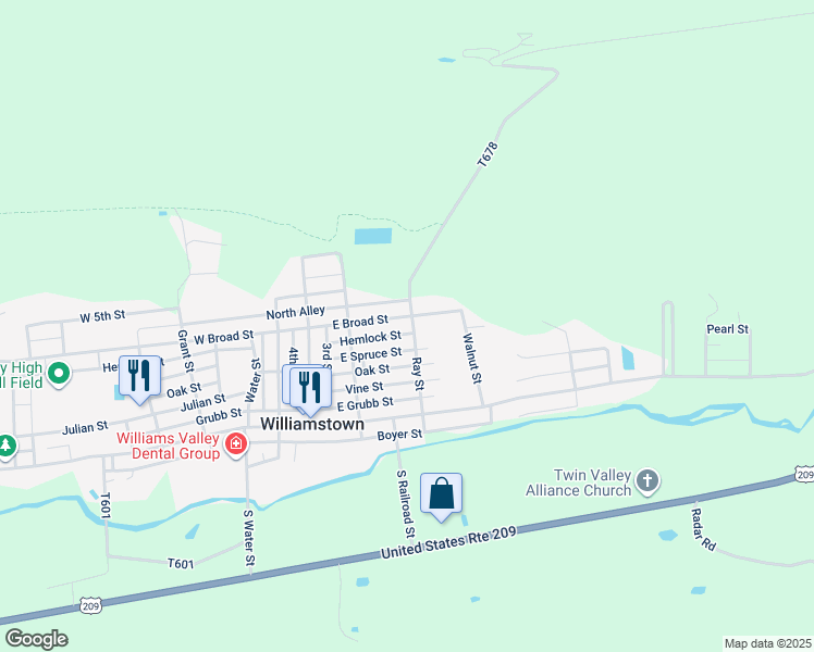 map of restaurants, bars, coffee shops, grocery stores, and more near 248 East Broad Street in Williamstown