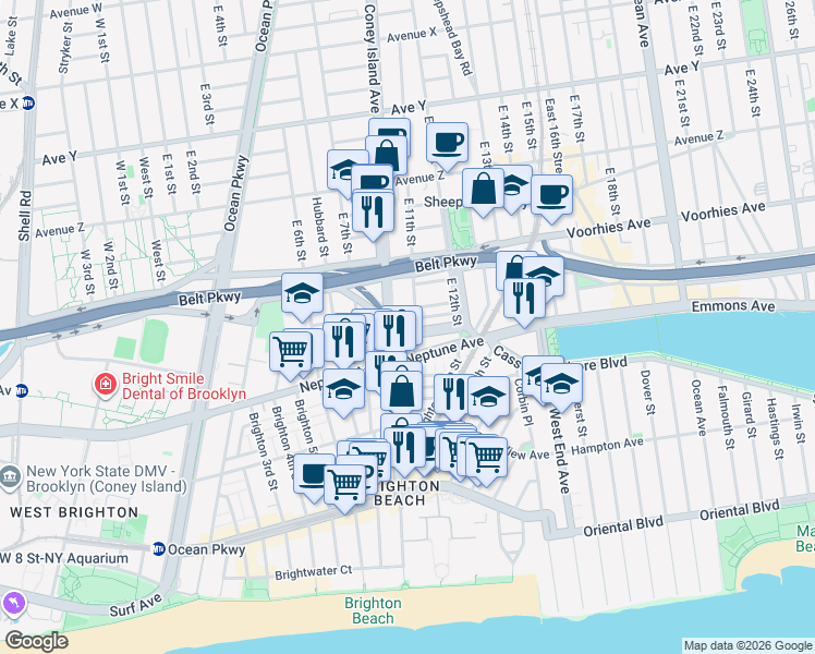 map of restaurants, bars, coffee shops, grocery stores, and more near Guider Avenue in Brooklyn