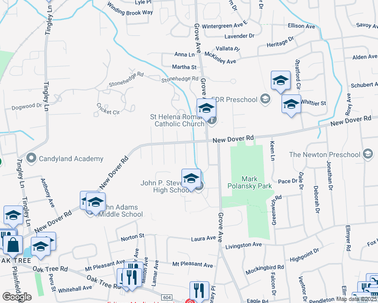 map of restaurants, bars, coffee shops, grocery stores, and more near 7 Jason Street in Edison