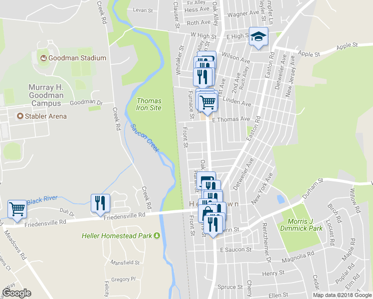 map of restaurants, bars, coffee shops, grocery stores, and more near 1033 Front Street in Hellertown