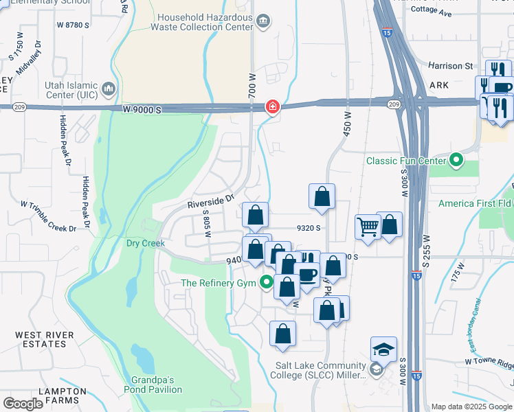 map of restaurants, bars, coffee shops, grocery stores, and more near 9303 Jefferson Lane in Sandy