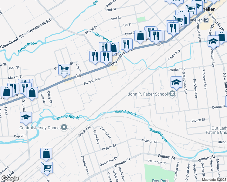 map of restaurants, bars, coffee shops, grocery stores, and more near 23D Hanover Square in Middlesex
